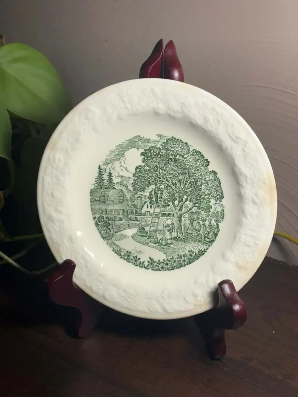 Vintage Homer Laughlin Pastoral Pattern 6-inch Saucer Plate w Farm Apple Scene